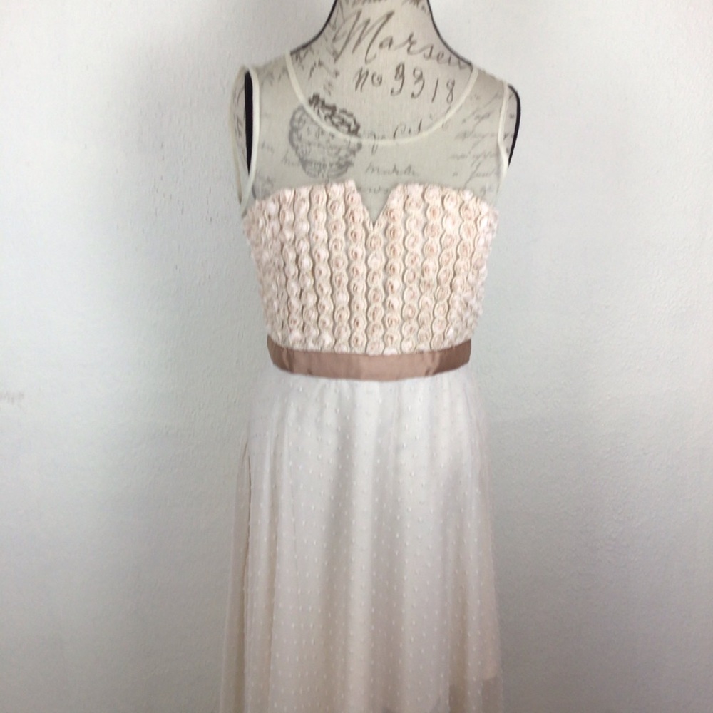 Anthropology-Rye/cream shabby chic dress w/lace & sheer-juniors Large